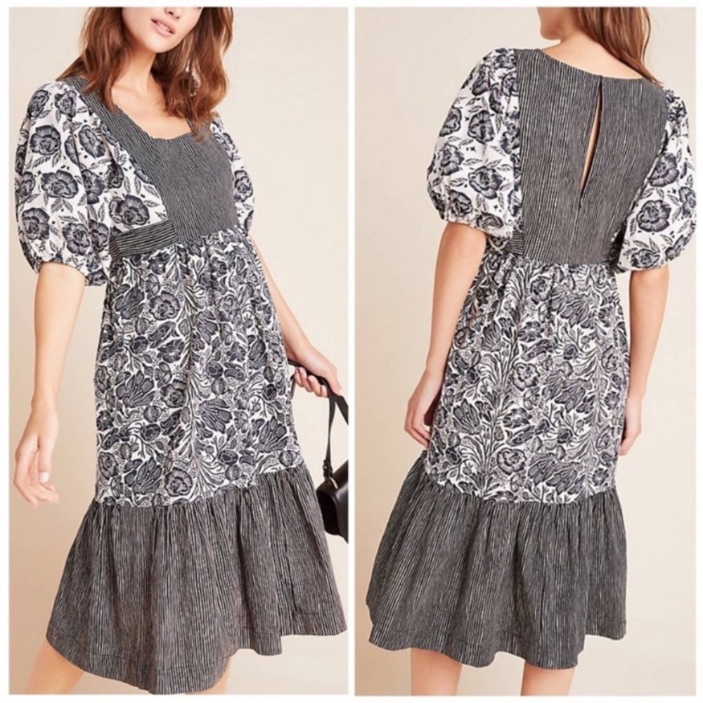 ANTHROPOLOGIE Adrienne Flounced Midi Dress